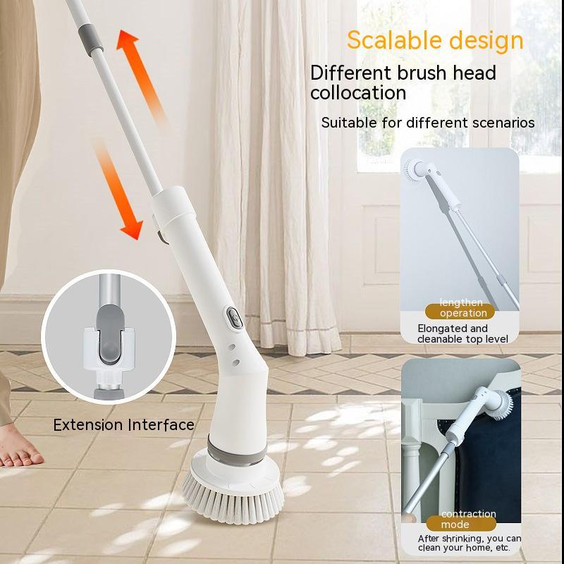“Electric Scrubber Cleaning Brush – Long Telescopic Handle, Elbow Design, Multifunction for Walls, Tiles & Windows”