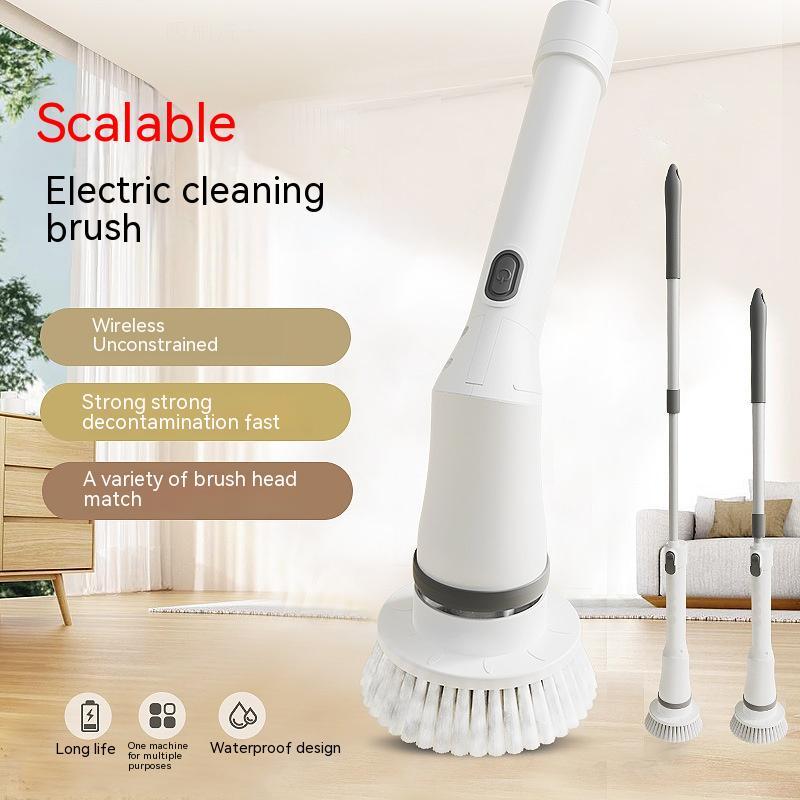 “Electric Scrubber Cleaning Brush – Long Telescopic Handle, Elbow Design, Multifunction for Walls, Tiles & Windows”
