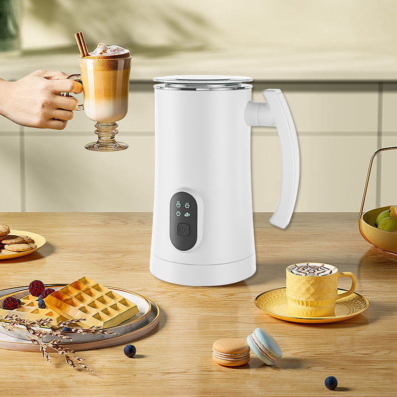 “Automatic Electric Milk Frother – Hot & Cold, Stainless Steel, Kitchen Gadget”