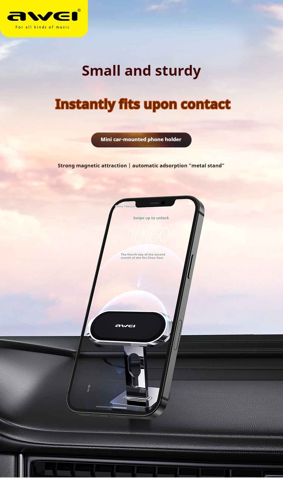 Awei X19 Magnetic Car Phone Holder-Universal Fit